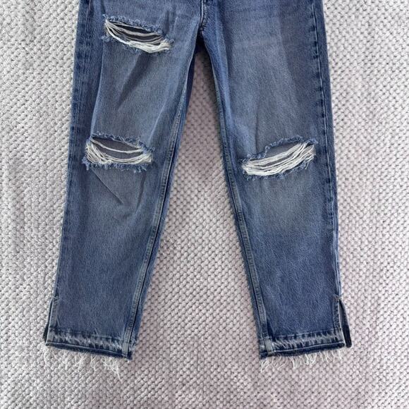 We the Free Jeans Womens 25 Blue Medium Wash Distressed Straight High Rise - Picture 4 of 14